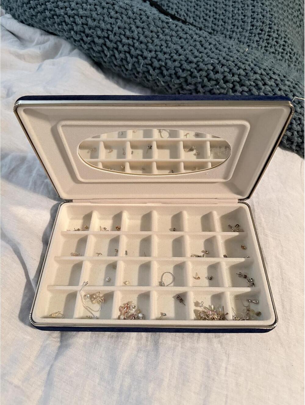 Velvet Vintage Jewelry Organizer Box with Mirror
